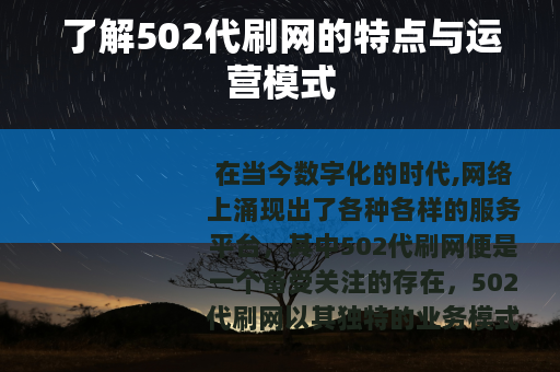 了解502代刷网的特点与运营模式