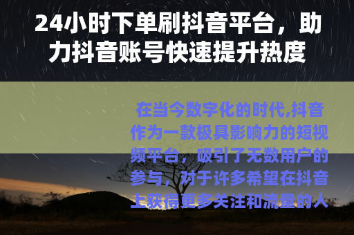 24小时下单刷抖音平台，助力抖音账号快速提升热度