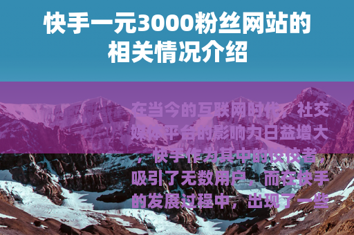 快手一元3000粉丝网站的相关情况介绍