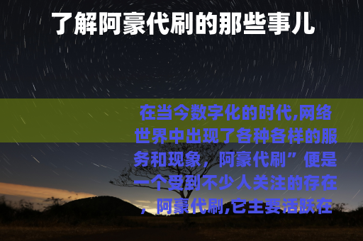 了解阿豪代刷的那些事儿