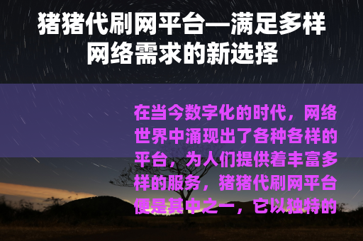 猪猪代刷网平台—满足多样网络需求的新选择