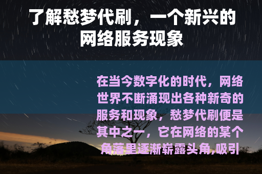 了解愁梦代刷，一个新兴的网络服务现象