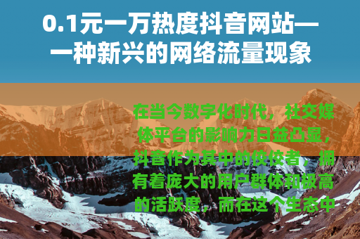0.1元一万热度抖音网站—一种新兴的网络流量现象