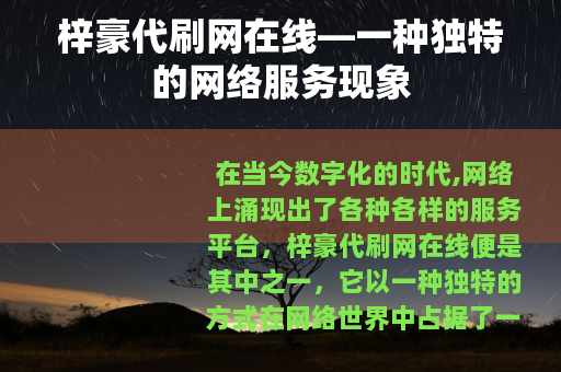 梓豪代刷网在线—一种独特的网络服务现象