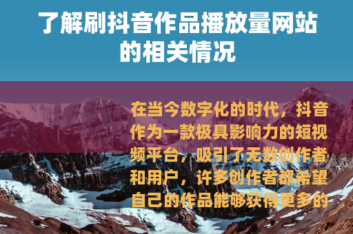 了解刷抖音作品播放量网站的相关情况