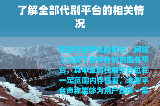 了解全部代刷平台的相关情况