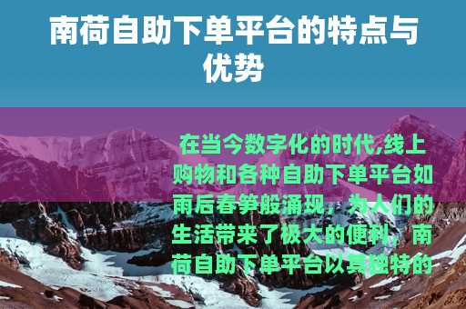南荷自助下单平台的特点与优势