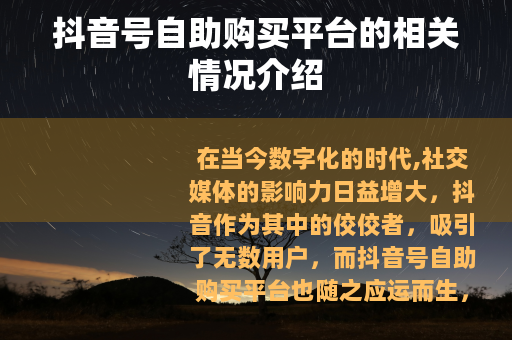 抖音号自助购买平台的相关情况介绍