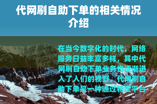 代网刷自助下单的相关情况介绍