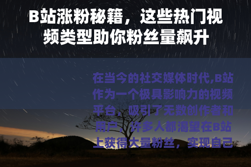 B站涨粉秘籍，这些热门视频类型助你粉丝量飙升