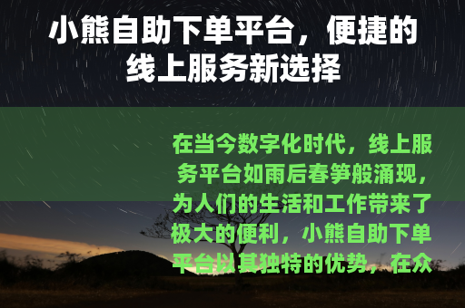 小熊自助下单平台，便捷的线上服务新选择