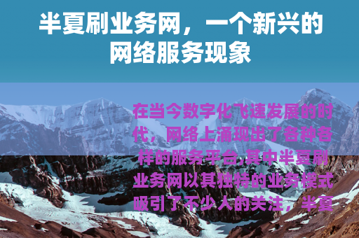 半夏刷业务网，一个新兴的网络服务现象