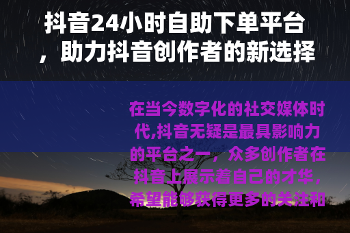 抖音24小时自助下单平台，助力抖音创作者的新选择