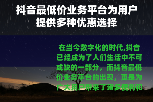 抖音最低价业务平台为用户提供多种优惠选择