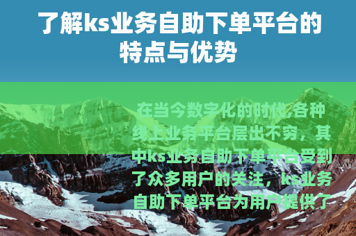 了解ks业务自助下单平台的特点与优势