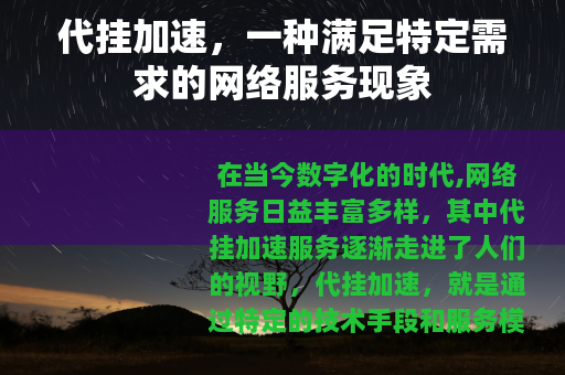 代挂加速，一种满足特定需求的网络服务现象