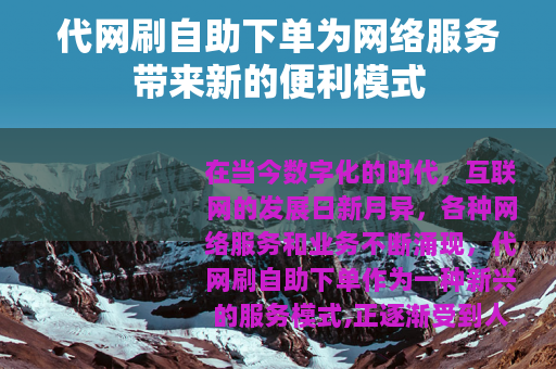 代网刷自助下单为网络服务带来新的便利模式