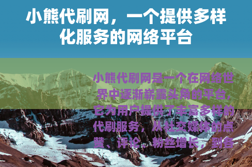 小熊代刷网，一个提供多样化服务的网络平台