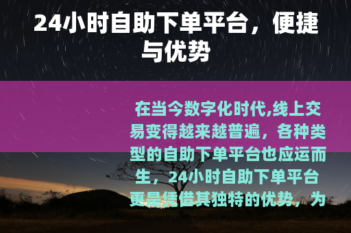 24小时自助下单平台，便捷与优势