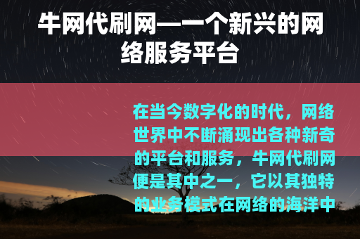 牛网代刷网—一个新兴的网络服务平台