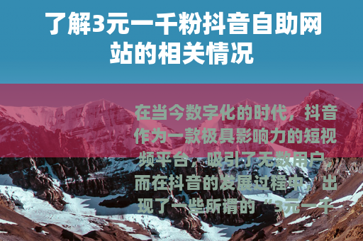 了解3元一千粉抖音自助网站的相关情况
