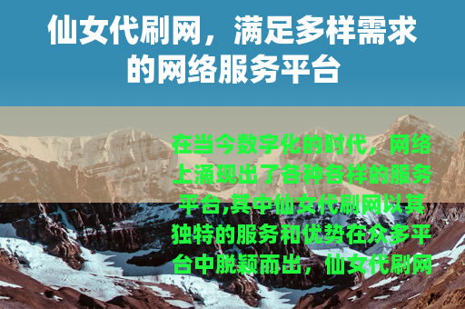 仙女代刷网，满足多样需求的网络服务平台