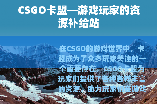 CSGO卡盟—游戏玩家的资源补给站