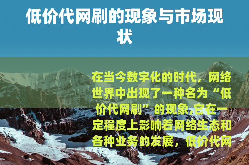 低价代网刷的现象与市场现状