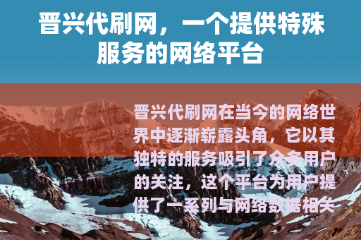 晋兴代刷网，一个提供特殊服务的网络平台