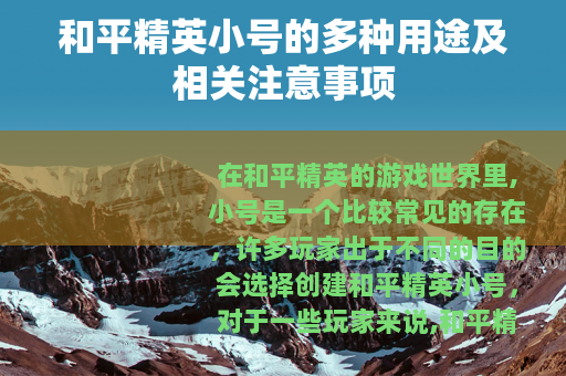 和平精英小号的多种用途及相关注意事项