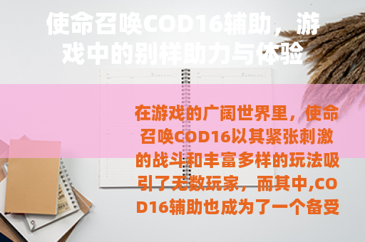 使命召唤COD16辅助，游戏中的别样助力与体验