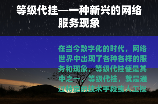 等级代挂—一种新兴的网络服务现象