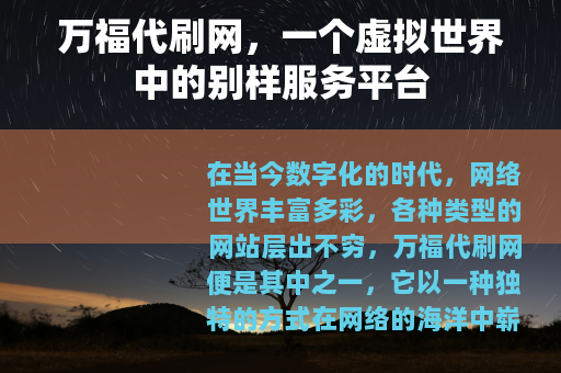 万福代刷网，一个虚拟世界中的别样服务平台