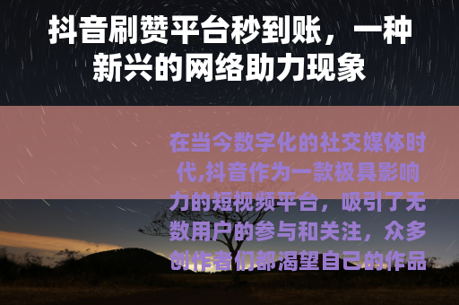 抖音刷赞平台秒到账，一种新兴的网络助力现象