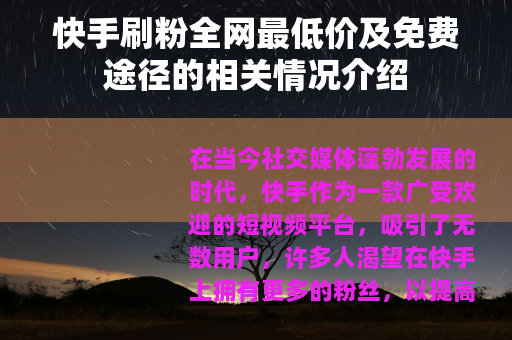 快手刷粉全网最低价及免费途径的相关情况介绍