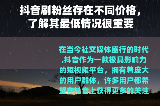 抖音刷粉丝存在不同价格，了解其最低情况很重要