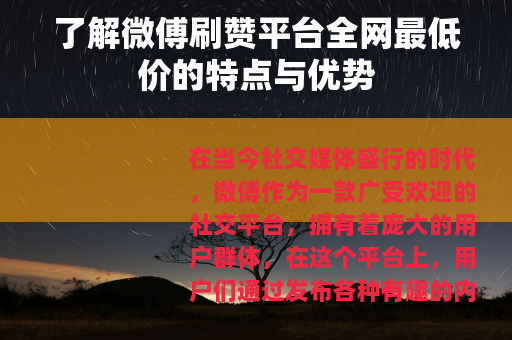 了解微傅刷赞平台全网最低价的特点与优势