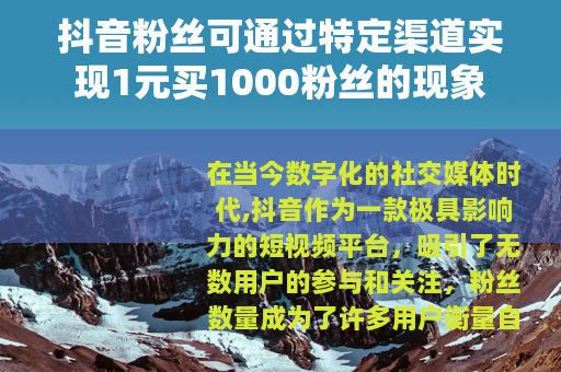 抖音粉丝可通过特定渠道实现1元买1000粉丝的现象