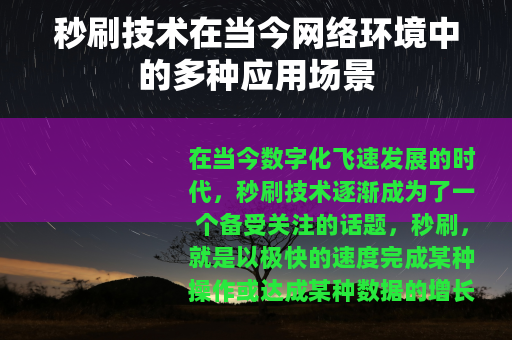 秒刷技术在当今网络环境中的多种应用场景