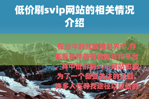 低价刷svip网站的相关情况介绍