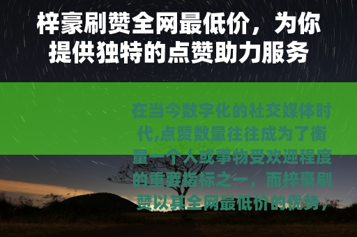 梓豪刷赞全网最低价，为你提供独特的点赞助力服务