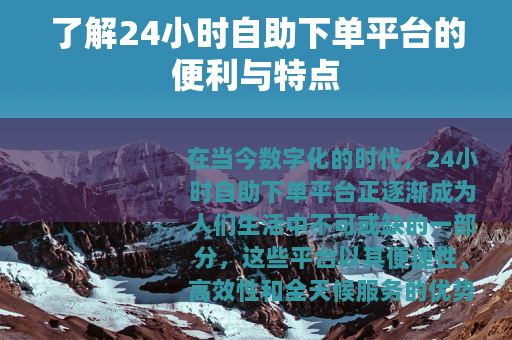了解24小时自助下单平台的便利与特点