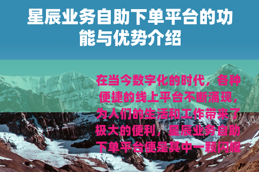 星辰业务自助下单平台的功能与优势介绍