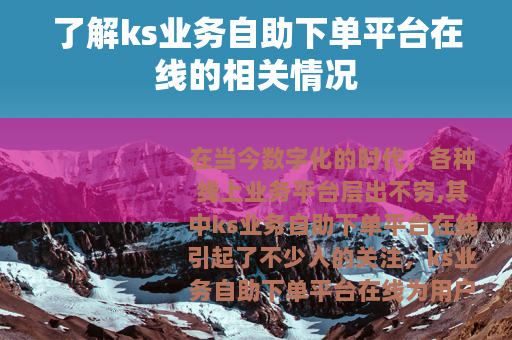了解ks业务自助下单平台在线的相关情况