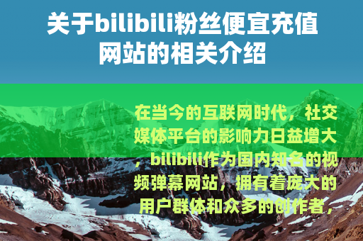 关于bilibili粉丝便宜充值网站的相关介绍