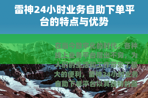 雷神24小时业务自助下单平台的特点与优势