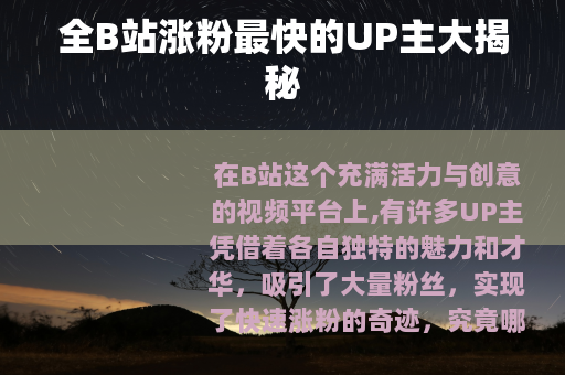 全B站涨粉最快的UP主大揭秘