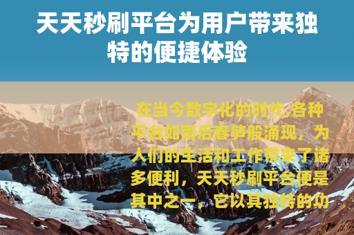 天天秒刷平台为用户带来独特的便捷体验