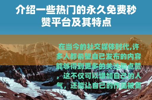 介绍一些热门的永久免费秒赞平台及其特点