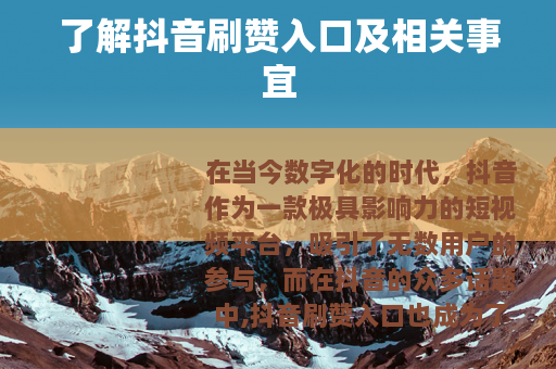了解抖音刷赞入口及相关事宜